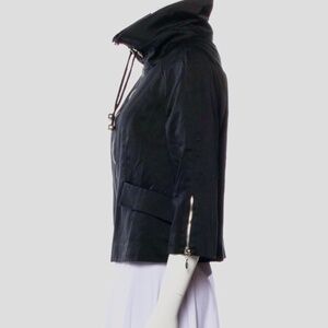 Neiman Marcus Zip 3/4 sleeve Funnel Neck Jacket S Black